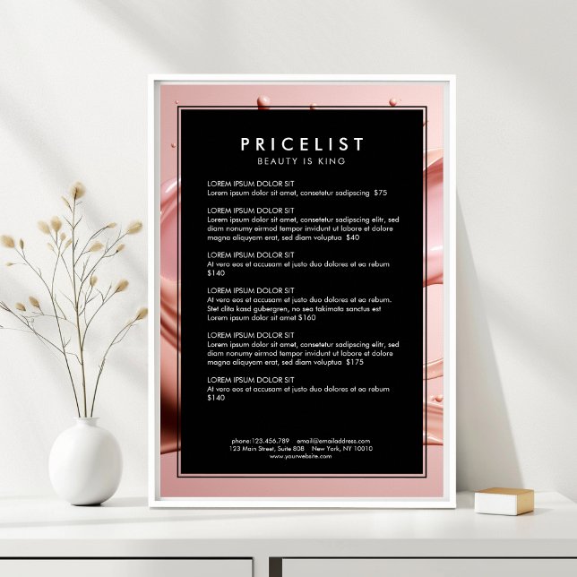 Preisliste des Schönheitssalons Blush Pink Poster (Blush Pink Beauty Salon Price List Poster)