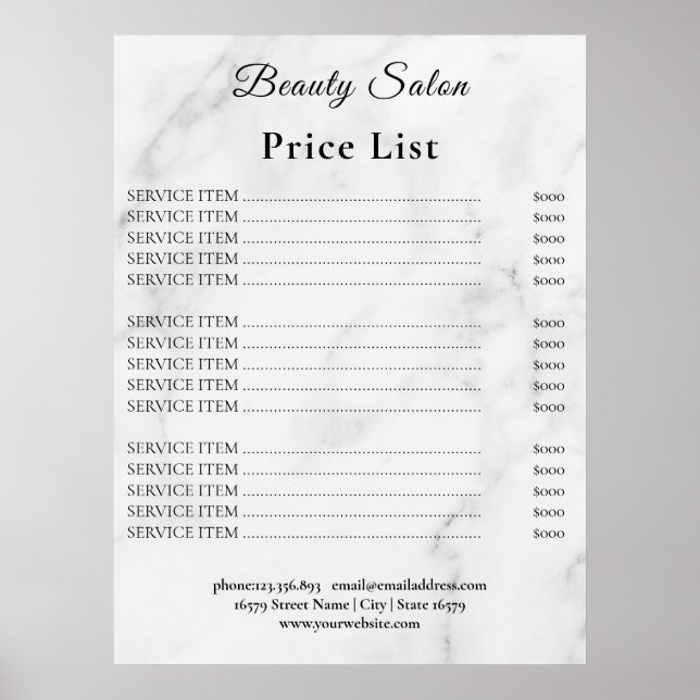 Preisliste des Vintage Beauty Salons Poster (Vorne)