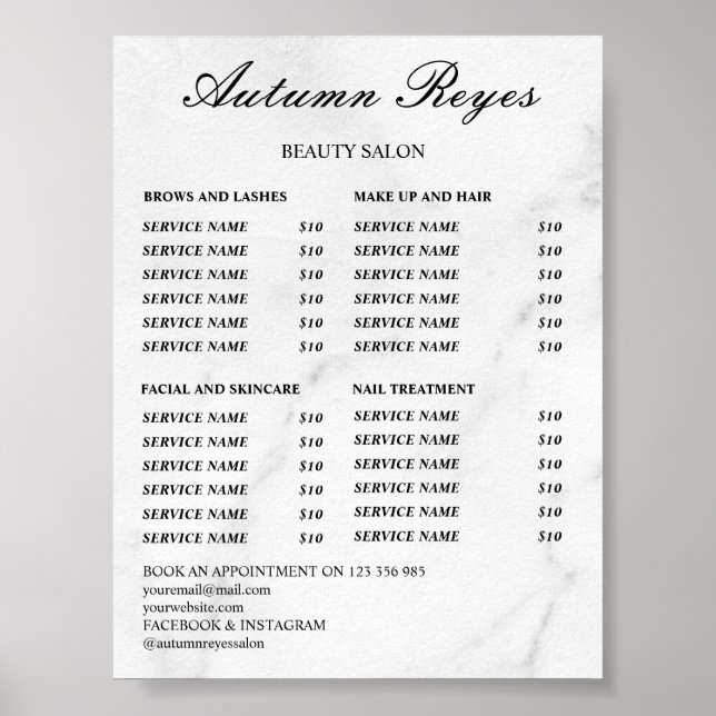 Preisliste des Vintage Beauty Salons Poster (Vorne)