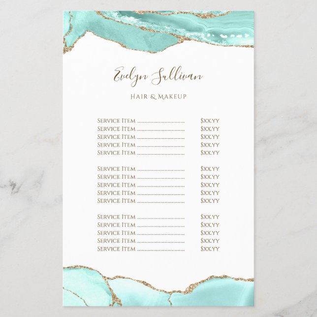 Preisliste für Aquamarine Flyer (Vorne)