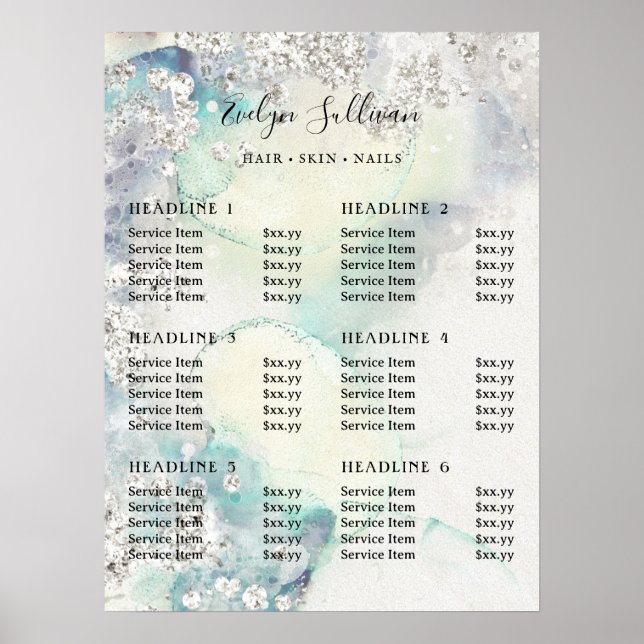 Preisliste für aquamarines Glitzer Poster (Vorne)