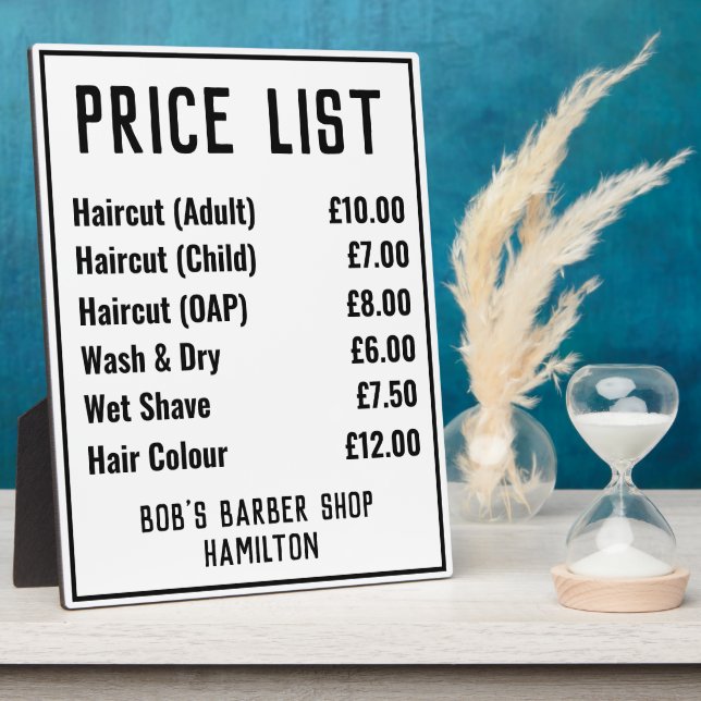Preisliste für Barbershop Fotoplatte (Seite)