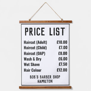 Preisliste für Barbershop Wandteppich Mit Holzrahmen