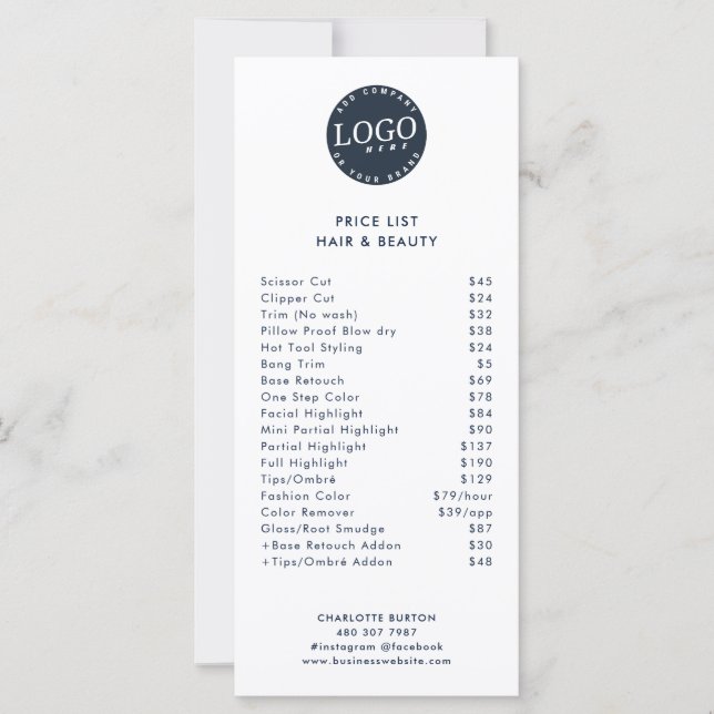 Preisliste für Beauty Salon Services (Vorderseite)