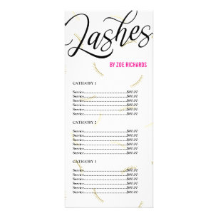 Preisliste für Black Script und Gold Lashes Werbekarte