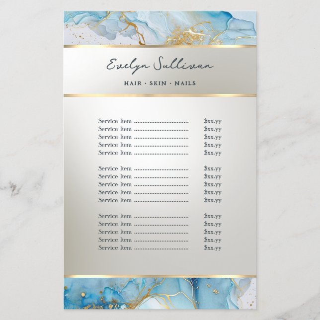 Preisliste für blauen Tintenkarton Flyer (Vorne)