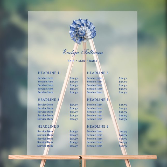 Preisliste für Blue Seashell-Logos Acrylschild (Neutral)