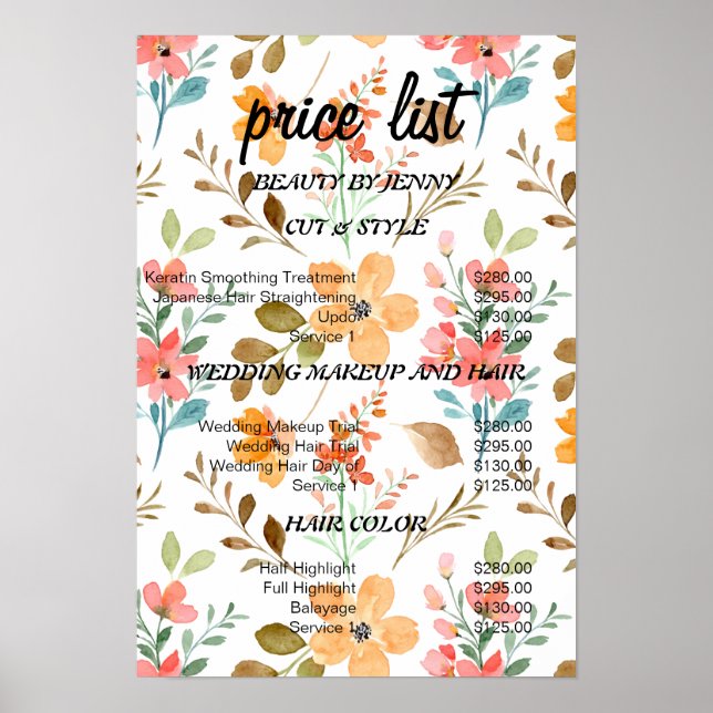 Preisliste für Blumensalon - Aquarell Poster (Vorne)