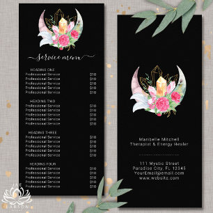 Preisliste für Boho Moon Crystals Feathers Service Werbekarte