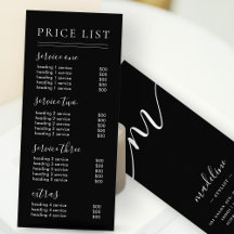 Preisliste für Chic Black Script Typografy Service