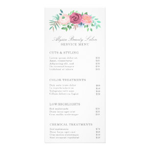 Preisliste für Dienstleistungen des Pink Floral Be Werbekarte