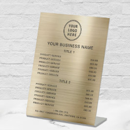 Preisliste für Firmenlogos Metallisches Gold Sockelschild