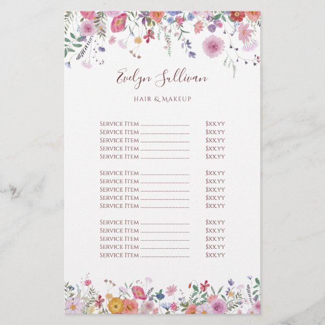 Preisliste für frische Wildblumen Flyer (Vorne)