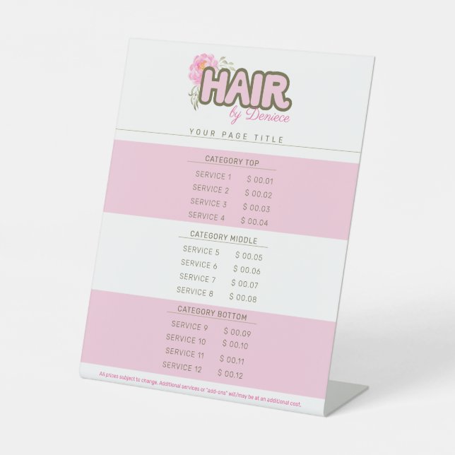 Preisliste für Friseursalon Sockelschild (Vorderseite)
