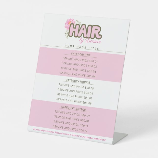 Preisliste für Friseursalons Sockelschild (Vorderseite)