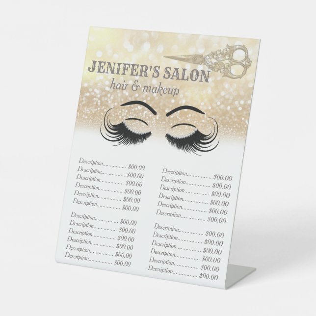 Preisliste für glattes Haar und Make-up Sockelschild (Vorderseite)