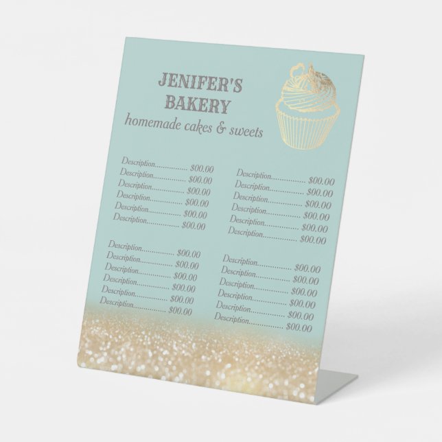Preisliste für Goldglitterkuchen-Backwaren Sockelschild (Vorderseite)