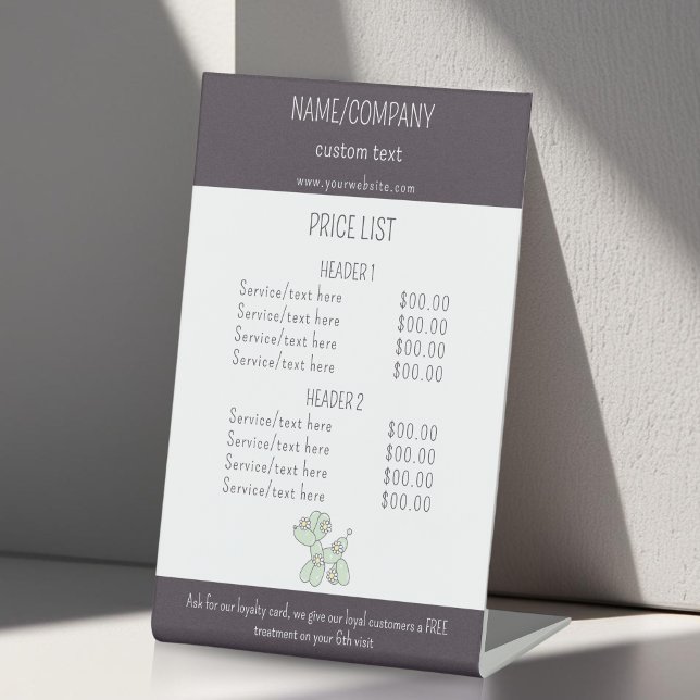 Preisliste für Haustiere/Ballon Sockelschild (Von Creator hochgeladen)