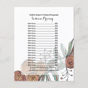 Preisliste für Hochzeitsfotografie-Session Floral Flyer