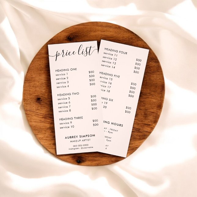 Preisliste für Kalligrafie - Rosa Rackkarte Werbekarte (Von Creator hochgeladen)