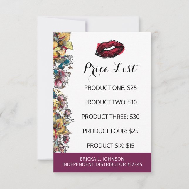 Preisliste für Lipstick-Distributoren - Kiss (Vorderseite)