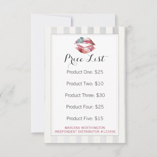 Preisliste für Lipstick-Distributoren Wasserfarben (Vorderseite)