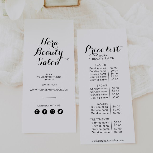 Preisliste für Minimalistische Schönheitssalon Werbekarte (Von Creator hochgeladen)