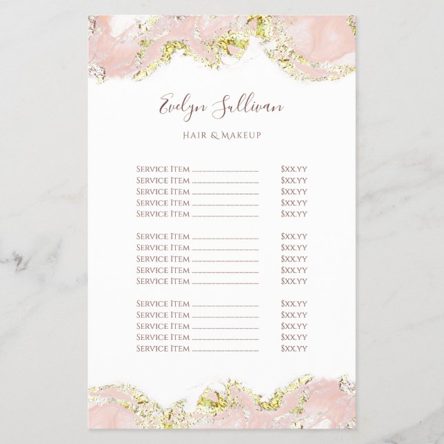 Preisliste für rosa Marmorierung Flyer (Vorne)