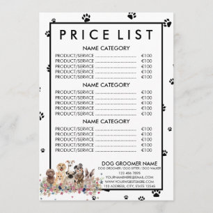 Preisliste für Schwarz-weiße Hunde Menükarte