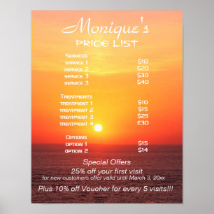 Preisliste für Sunrise Wellness-Center- und Salond Poster