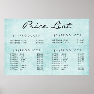 Preisliste für Teal Wall Service individuell bedru Poster