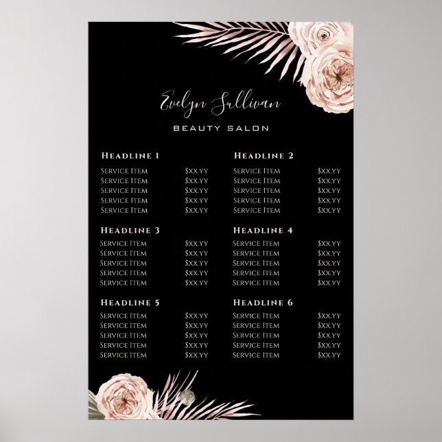 Preisliste für tropische Rose Poster (Vorne)