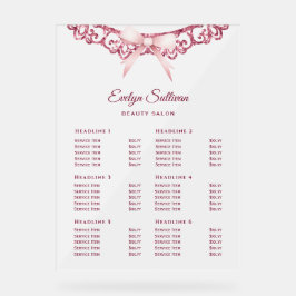 Preisliste für Vintagen Glitzer Frame Pink Bow Acrylschild