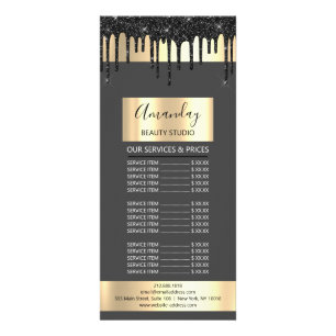 Preisliste Haar Makeup Lash Nail Gold Tropfen Grau Werbekarte