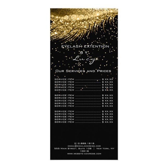 Preisliste Lashes Glitzer Gold Black Werbekarte (Vorne)