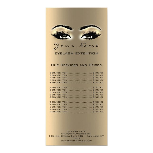 Preisliste Lashes Makeup Artist Gold Werbekarte (Hinten)