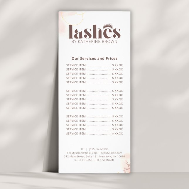 Preisliste Lashes Schönheitssalon Pink Werbekarte (Price List Lashes Extension Beauty Salon Pink Rack Card)