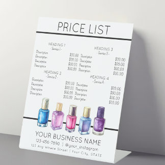 Preisliste Menü Nail salon nailpolis Sockelschild