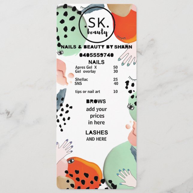 Preisliste Menükarte (Vorderseite)