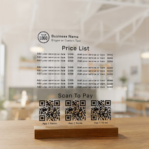 Preisliste mit Geschäftslogo QR-Code-Scan zum Beza Acrylschild