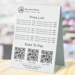 Preisliste mit QR-Code-Prüfung für Geschäftslogos Tischaufsteller