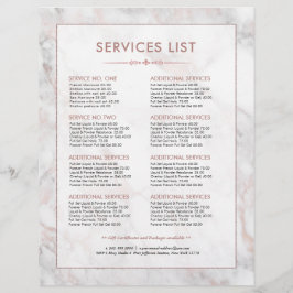 Preisliste moderner Rose-Gold-Marmordienste Flyer