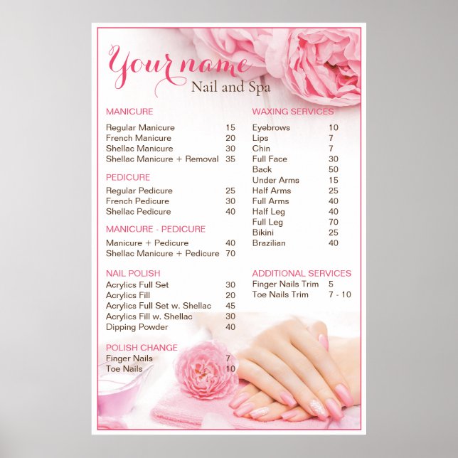 Preisliste Schönheitsnagelstudio Poster (Vorne)