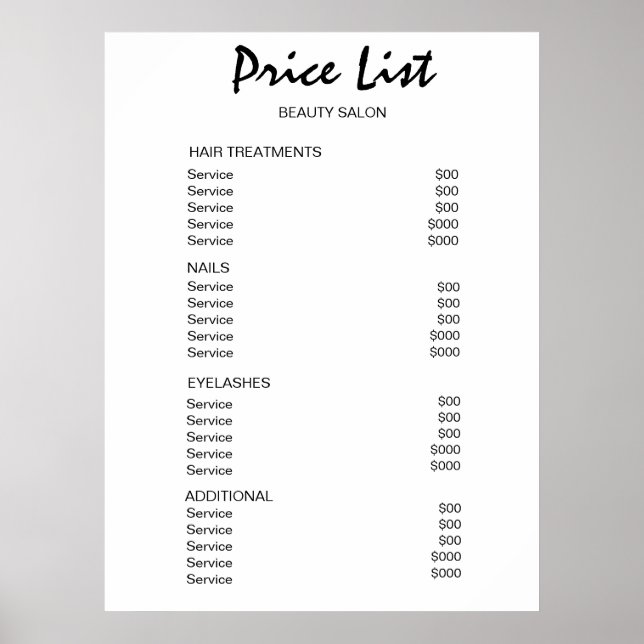 Preisliste Schönheitssalon Vintage Poster (Vorne)