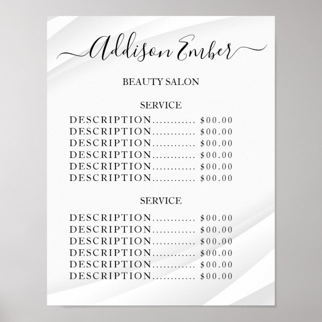 Preisliste Vintage Beauty Salon Poster (Vorne)