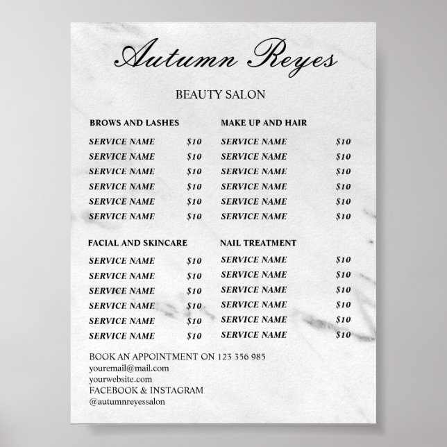 Preisliste Vintage Beauty Salon Poster (Vorne)