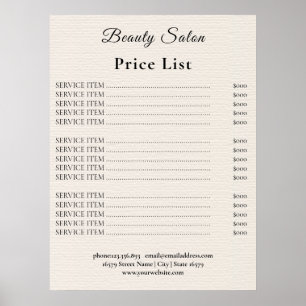 Preisliste Vintage Beauty Salon Poster