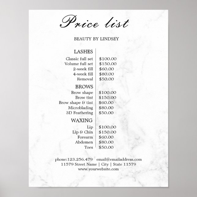 Preisliste Vintage Beauty Salon Poster (Vorne)