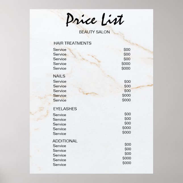 Preisliste Vintage Beauty Salon Poster (Vorne)