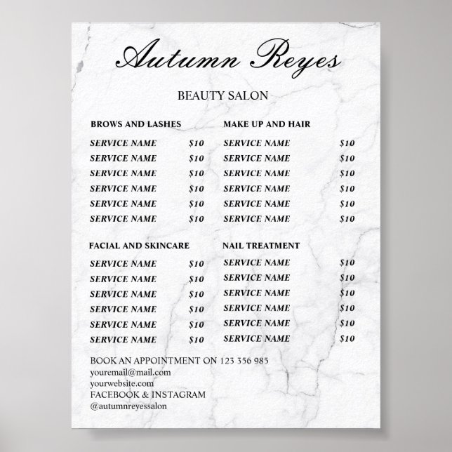Preisliste Vintage-Schönheitssalon Poster (Vorne)